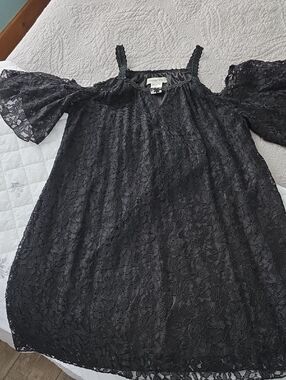 Black Lace Cold-Shoulder Mini Dress